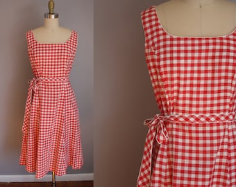 1950s Red Gingham Dress // Small