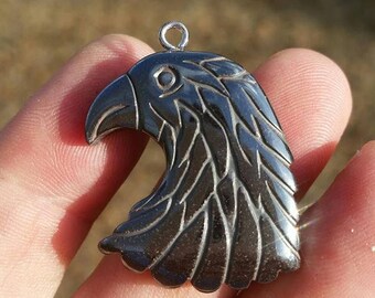Carved Hematite Eagle Head Pendant