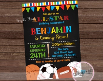All Star Party Invitation, All-Star Birthday Invitation, All-Star Birthday Party Invitation, Sports Party Invitation, Digital File.