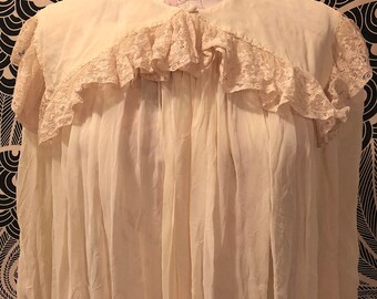 Vintage 1940s 1950s Ivory Chiffon and Lace Peignoir Robe Hippie Boho Gypsy Wedding Costume