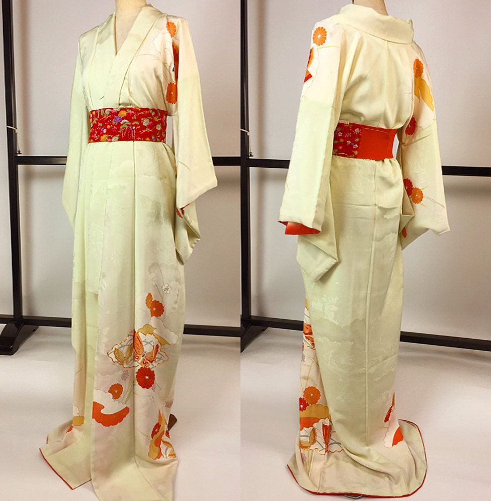 Japanese K0132 Elegant Kyo-Yuzen Tsukesage Kimono Vintage