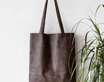 Distressed Khaki Brown Leather Tote bag No.Tl- 17065