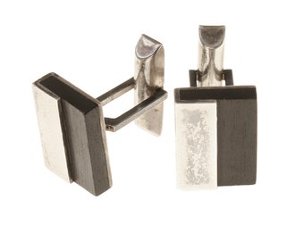 vintage sterling silver & ebony cuff links • 1950s modernist MCM cuff links