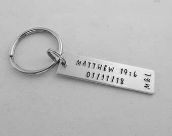 MATTHEW 19:6 - Wedding Gift- Personalized Custom Hand Stamped Keychain - Valentine's Day - Anniversary Key Chain - Christian Key Chain