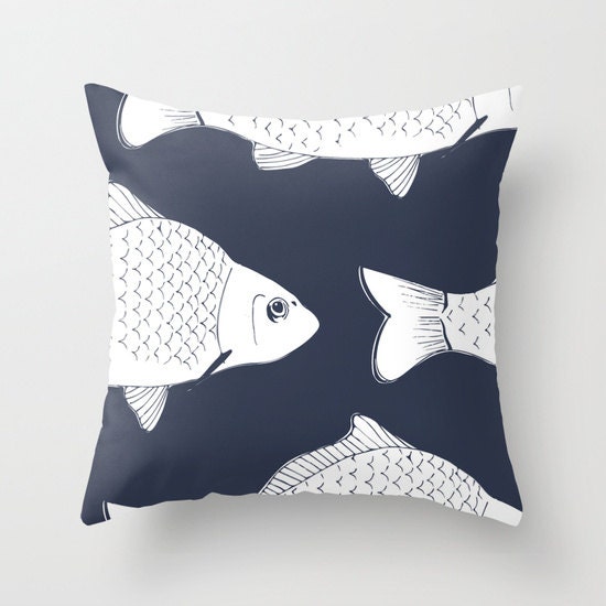 Navy Fish Pillow Lake Pillow Fishing Pillow Fish Decor