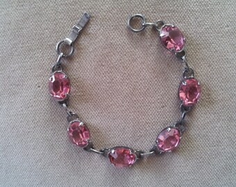 Vintage Sterling and Pink Glass Bracelet