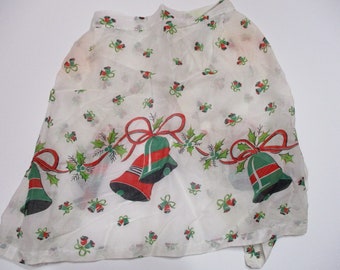 Vintage Border Print Apron-BELLS-Christmas-Holly-Excellent