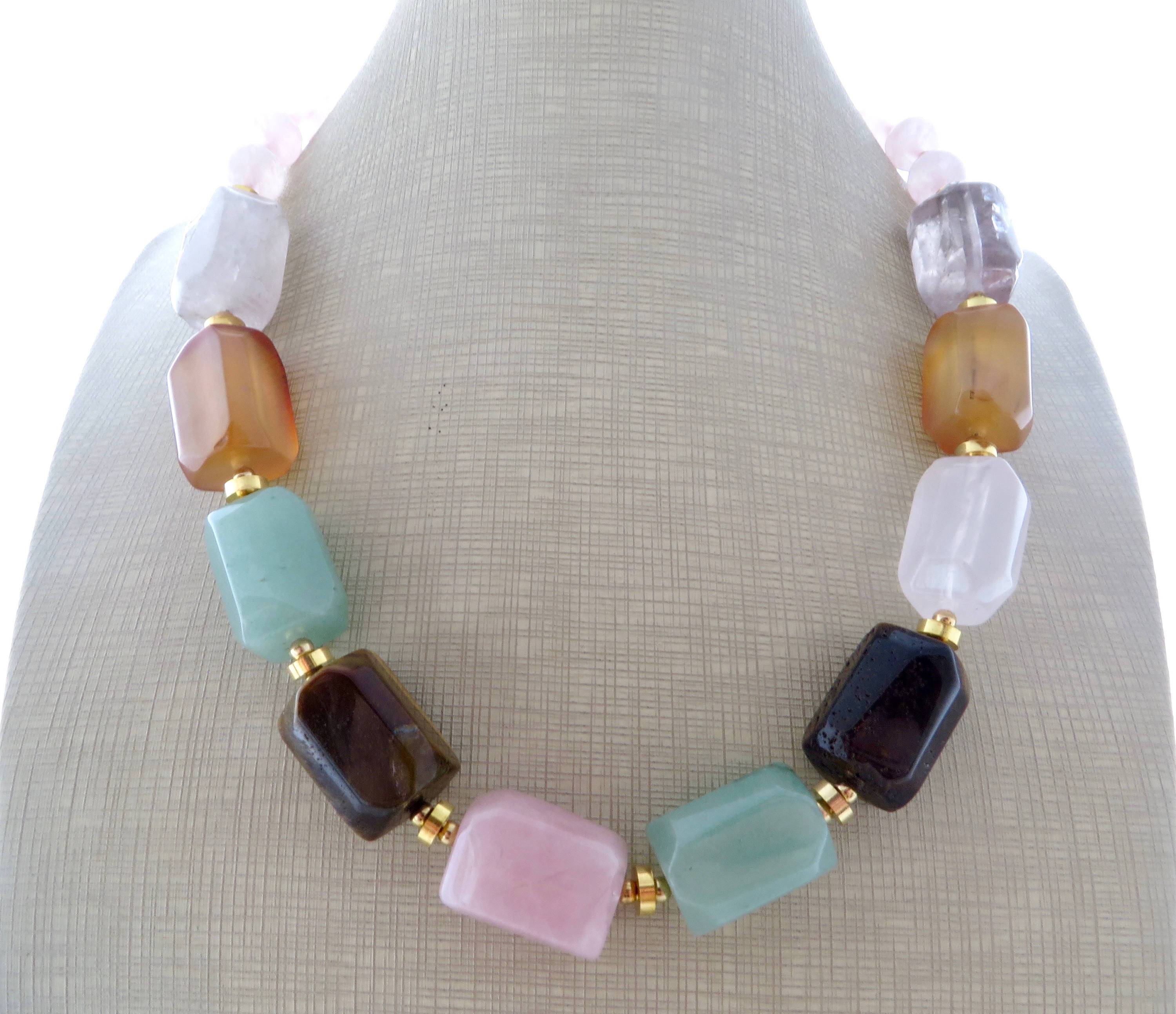 Multi gemstone necklace multi color chunky necklace orange
