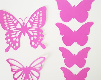 Set of 6 butterflies rosefuchsia