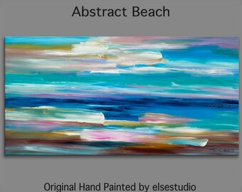 Original Abstract Painting Wall Art Oil Painting 48"x24" Canvas Original Modern Home Deco, Wall Hanging, Surreal Seascape