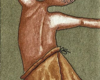 ACEO. Artist trading card. Original watercolour.'Tarzan's Let Himself Go a Bit.'