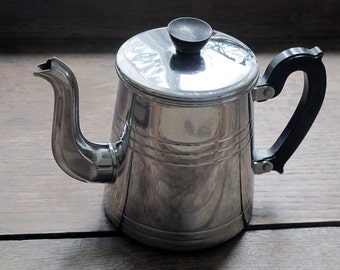 Circa 1930 , French antique coffee pot chromed metal, lovely trim , bakelite handle