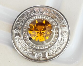 Faux Cairngorm Brooch - Thistle Brooch - Scottish Sash Pin - Scottish Wedding - Hogmanay Brooch - Celtic Brooch