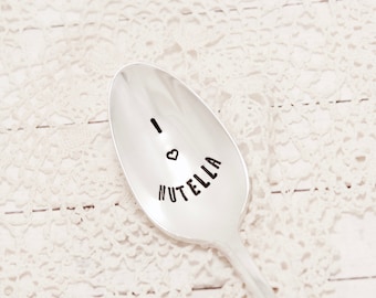 I Love Nutella Spoon - Hand Stamped - Vintage Silver Plated Silverware - Peanut Butter - Long Handle Spoon - Christmas Gift - Nutella Lover