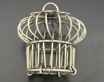Bronze metal bird cage charm pendant
