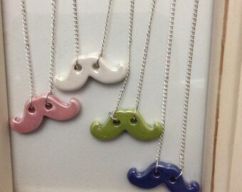 Quirky ceramic moustache necklace on silver plated chain