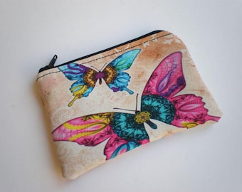 Coin purse, Small zipper pouch, Card wallet, butterfly, Gift idea, butterfly coin purse