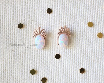 Rose Gold Pineapple with Opal Stone Earrings,Dainty Earrings, Pineapple Earrings,Rose Gold Pineapple Earrings