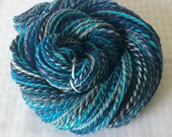 Handspun Yarn, Merino Wool Yarn - Worsted Weight – "Blue Jazz" Colorway in 2 ply – 100 yards each