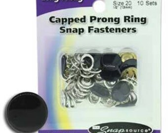 Snap Size 20 Fasteners, Capped Prong Black Color - 10 Sets