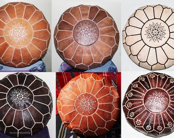 Beautiful Natural Handmade Moroccan Ottoman Poufs,Moroccan Poufs Handcrafted, Leather Authentic Pouffes.( 6 Colors ).
