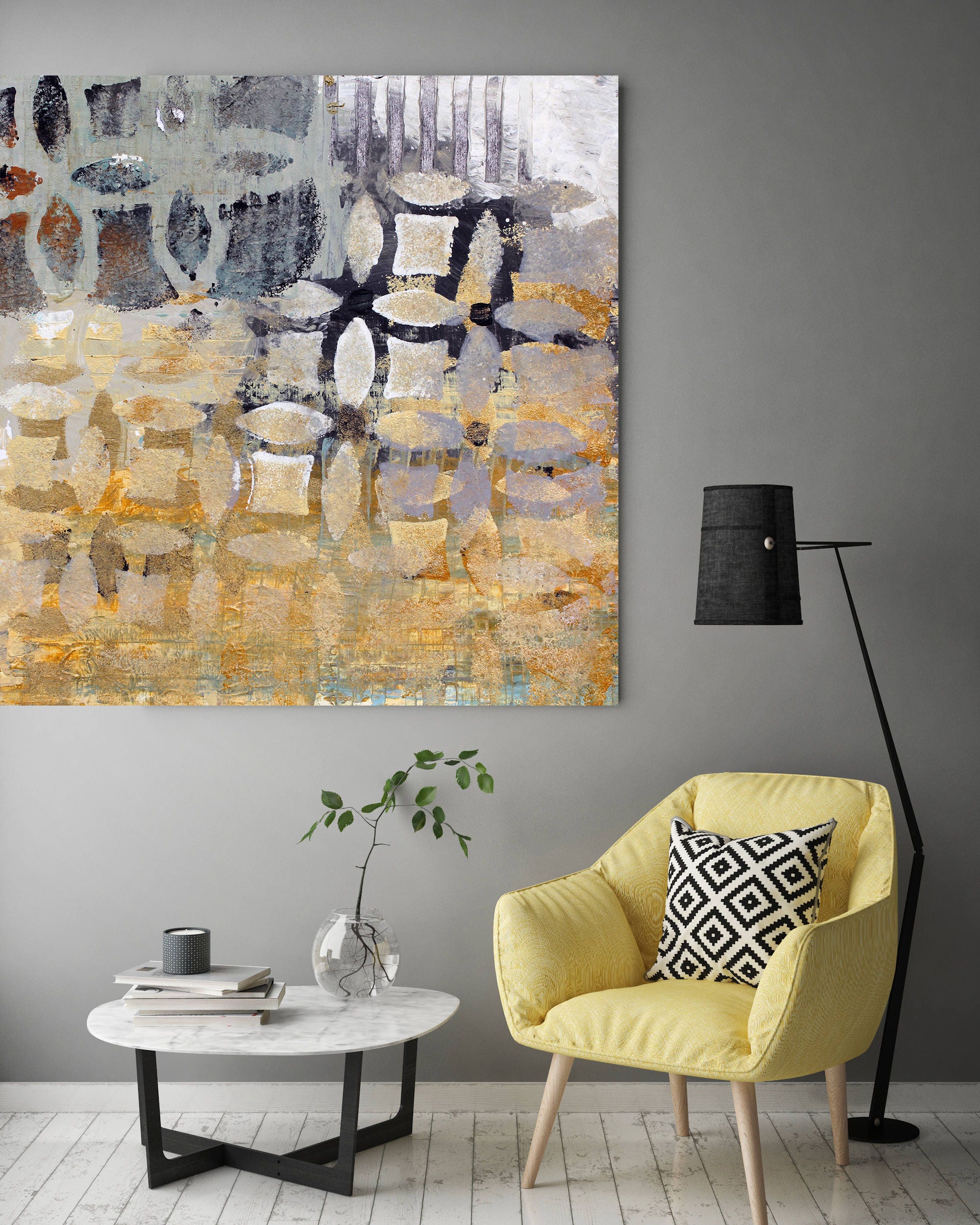 Origin 2 Yellow Abstract Art Wall Decor Extra Black Yellow