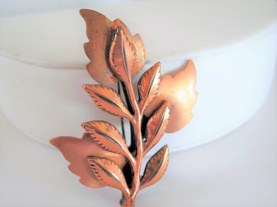 Renoir Copper Brooch, Signed Leaf Pin, Mid Century Brooch, Vintage Branch