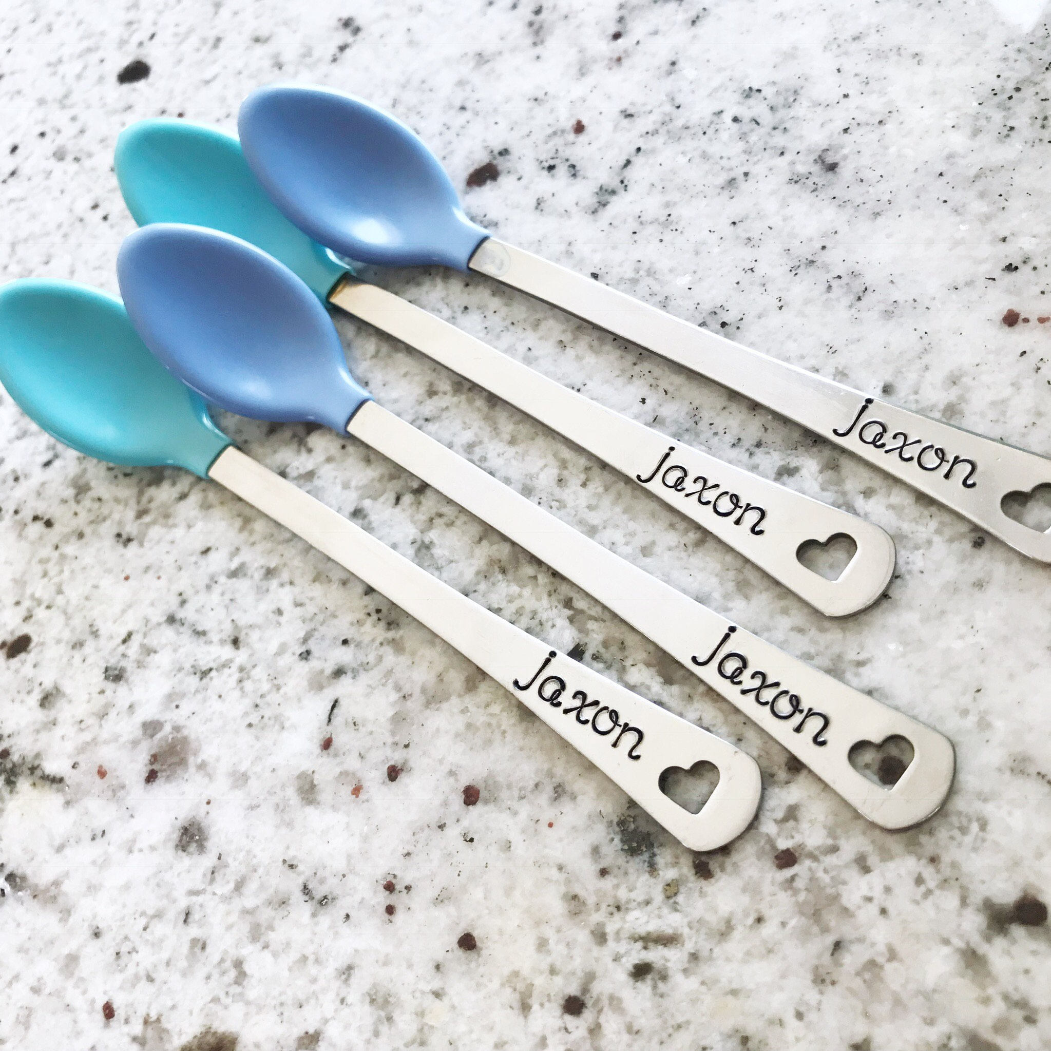 Set of 4 baby spoons personalized colored tip stainless