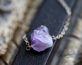 Raw Amethyst Necklace, Rough Amethyst Necklace, February Birthstone Necklace, Silver or Gold Amethyst Necklace, Purple Gemstone Necklace