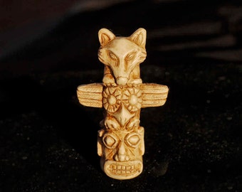 Miniature Wolf Owl Totem