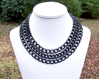 Long Black Chain Necklace Chunky Black Chain Necklace Long Chain Necklace Chunky Chain Necklace Double Strand Chain - WORN MULTIPLE WAYS