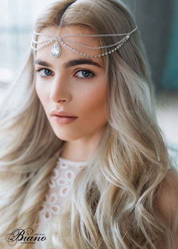 Wedding Chain Headpiece Bridal Hair Jewelry Chain Head