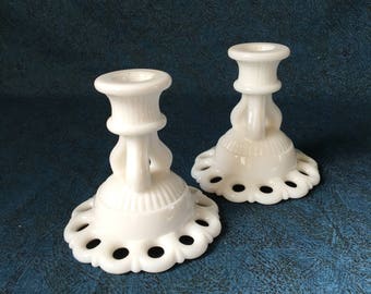 Vintage Westmoreland Doric Milk Glass Candleholders, Set of 2