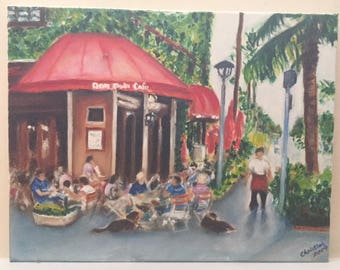 Christine ART Original Oil Painting Summer Cafe in Miami Signed Artist 2009
