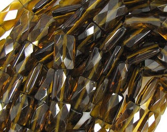 9x14mm faceted brown quartz rectangle beads 15.5" strand 33275