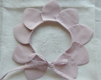 Pink and white striped cotton petal collar removable 2/4/6/8/10/12/14 years
