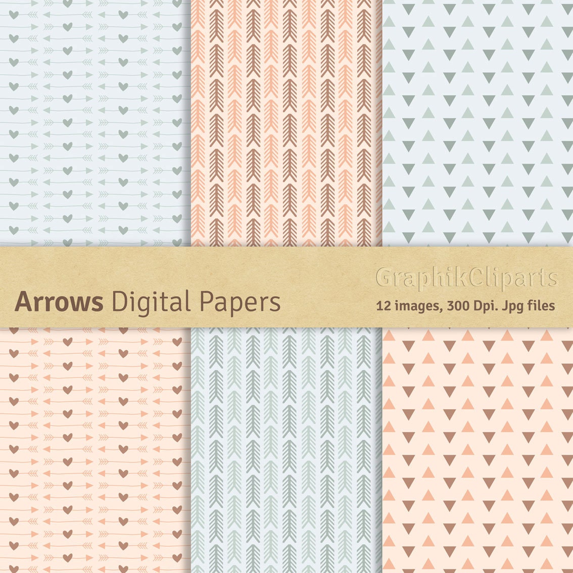 Download Arrows Digital Papers. Tribal, Boho, Peach, Blue, "Tribal ...