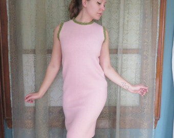 1960s Pink Sweater Shift Dress 60s Knit Dress 60s Mod Dress Pink Sheath Dress Twiggy Mad Men Sleeveless Sweater Dress