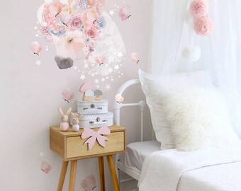 Unicorns & Butterflies Fabric Decal Wall Stickers - Pretty, floral, girls bedroom wall sticker