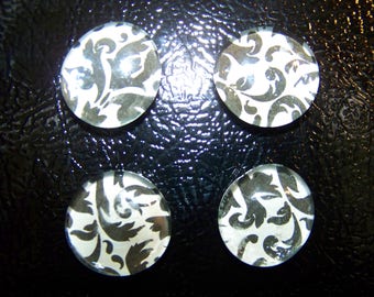 Black and White Damask Refrigerator Magnets Set of 4