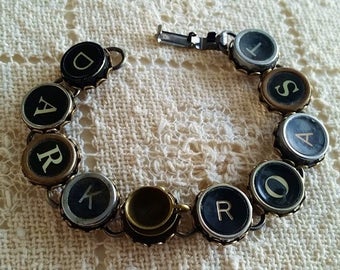 Dark Roast Typewriter Key Bracelet, Antique Typewriter Jewelry, Upcycled Steampunk, Coffee Jewelry, Bronze Coffee Cup, Coffee Lover Gift