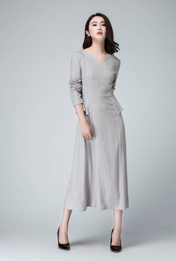 Light gray linen dress maxi linen dress spring dress fitted