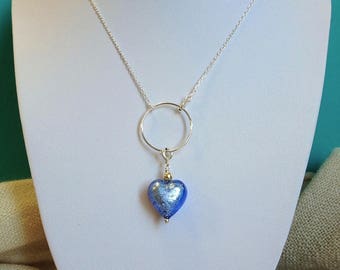 "Charms" blue Sapphire Pendant in Murano glass and silver
