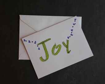 Joy Greeting Card w/ Envelope -- Blank Inside -- White or Ivory Paper