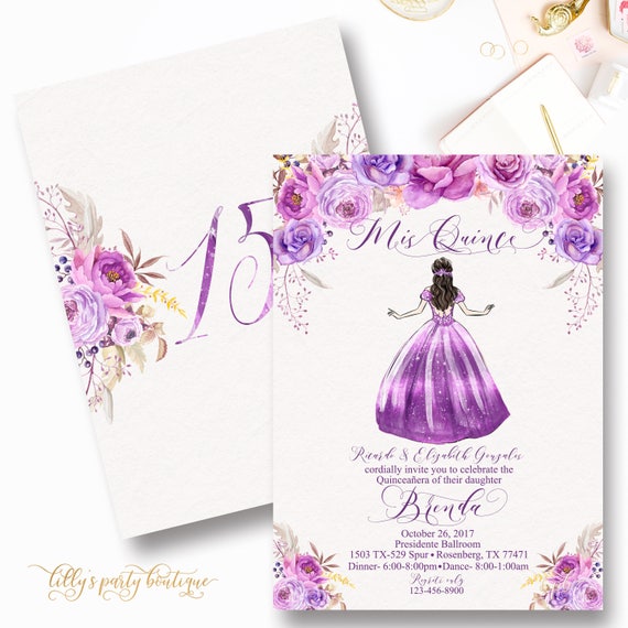 Purple Quinceanera Invitation Mis Quince Lavendar Lilac