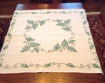 Vintage Tablecloth - cream and green