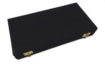 Vintage Black Velvet Jewelry Box Valet Cuff Link Storage Unisex Mens Womens