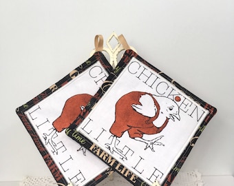 Chicken Little Cotton Quilted Hot Pads Kitchen Pot Holders Chicken Hot Pads Chicken Pot Holders Quilted Pot Holders