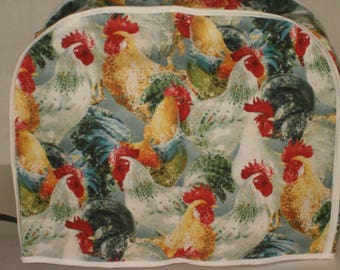 2 Slice Toaster Cover, roosters, white/white trim