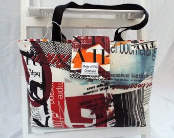 Funky Padded Tote Bag, Magazine, Lettering, Shopping Bag